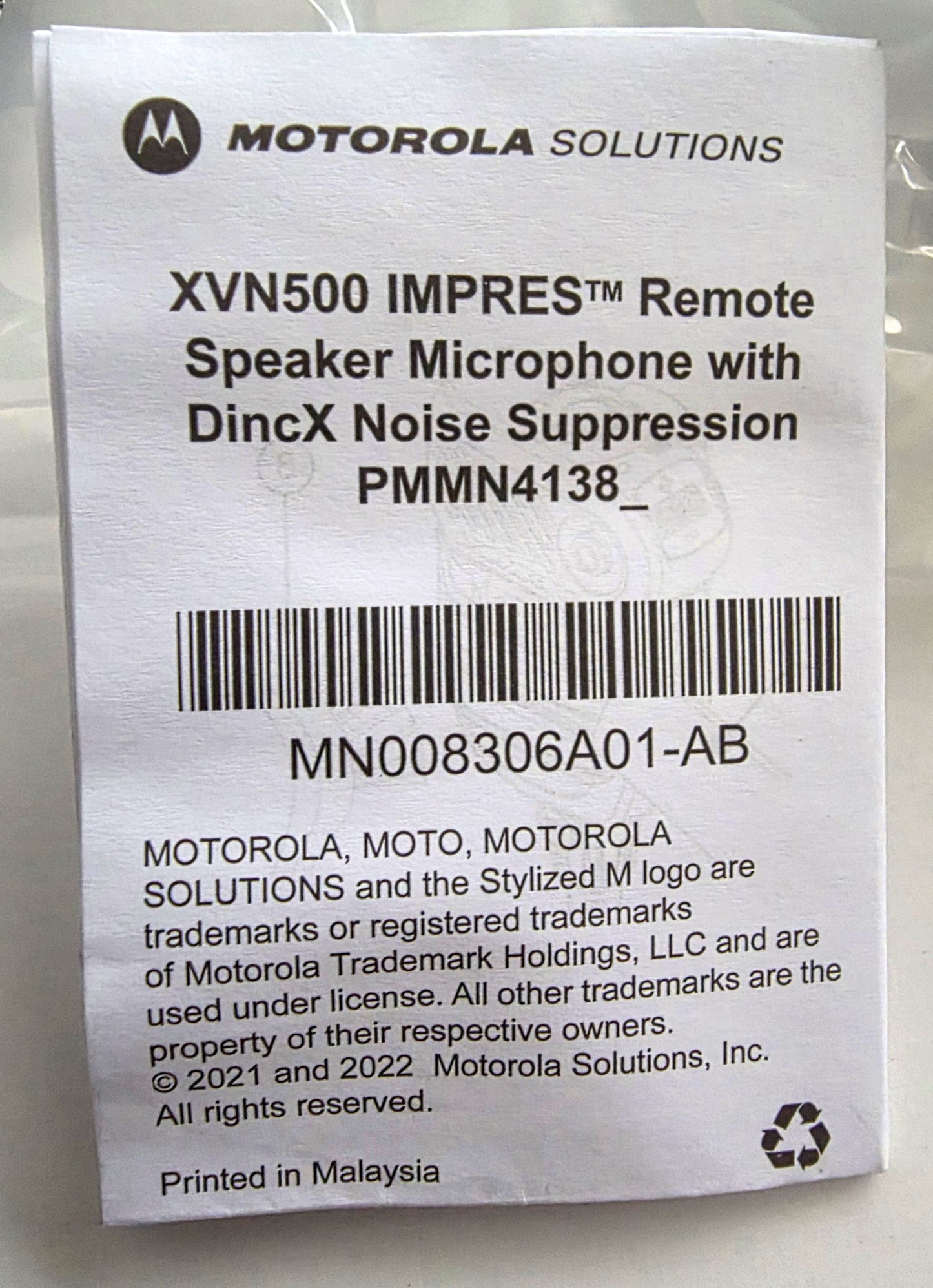 NEW MOTOROLA APX NEXT XN XVN500 PMMN4138A REMOTE SPEAKER MIC NOISE SUPPRESSION